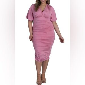 Kiyonna 2X Pink Rumor Ruched Dress Glamour Bodycon Cocktail